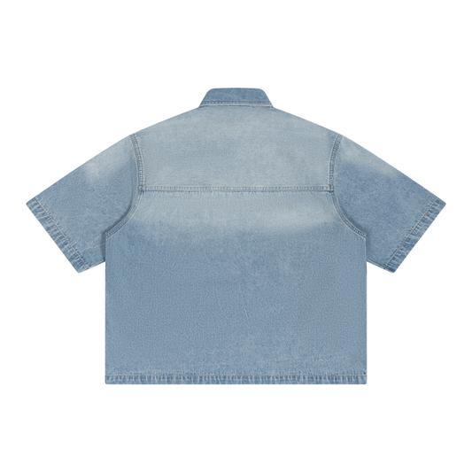 Unisex Vintage Wash Boxy Short Denim Shirt - ZERO DROP SUPPLY CO