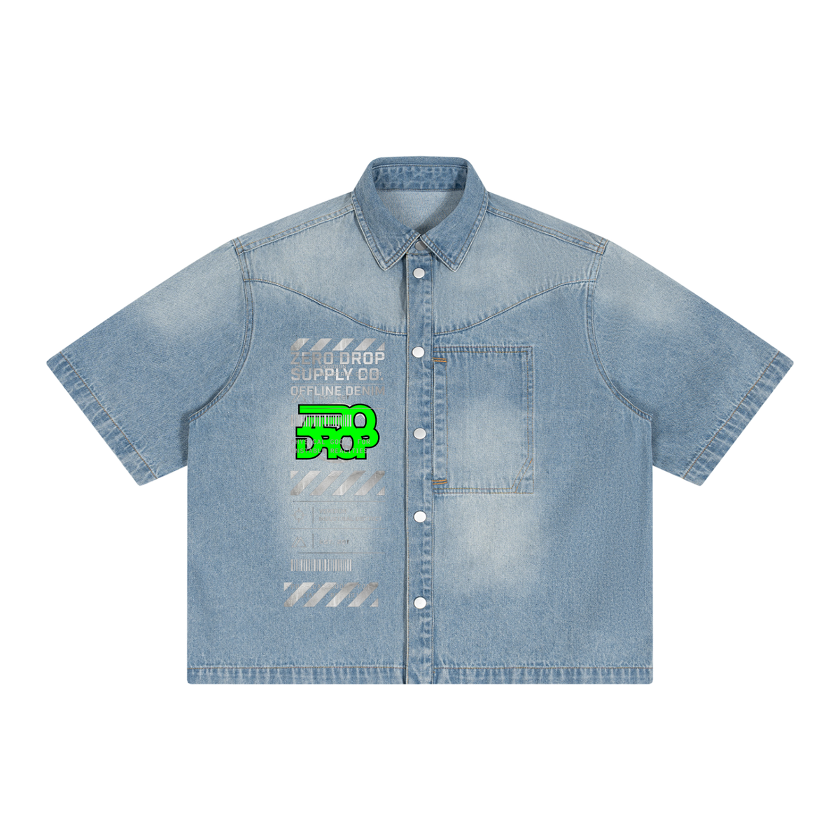 Unisex Vintage Wash Boxy Short Denim Shirt - ZERO DROP SUPPLY CO