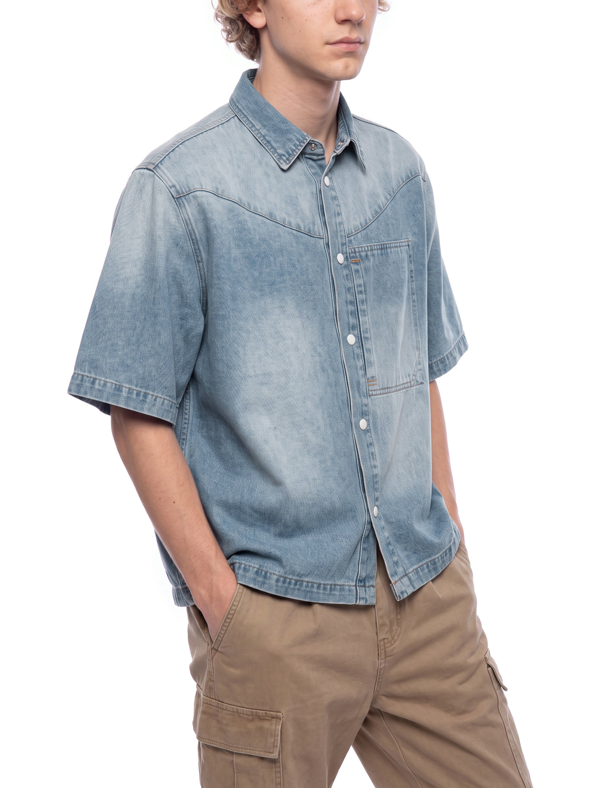Unisex Vintage Wash Boxy Short Denim Shirt - ZERO DROP SUPPLY CO