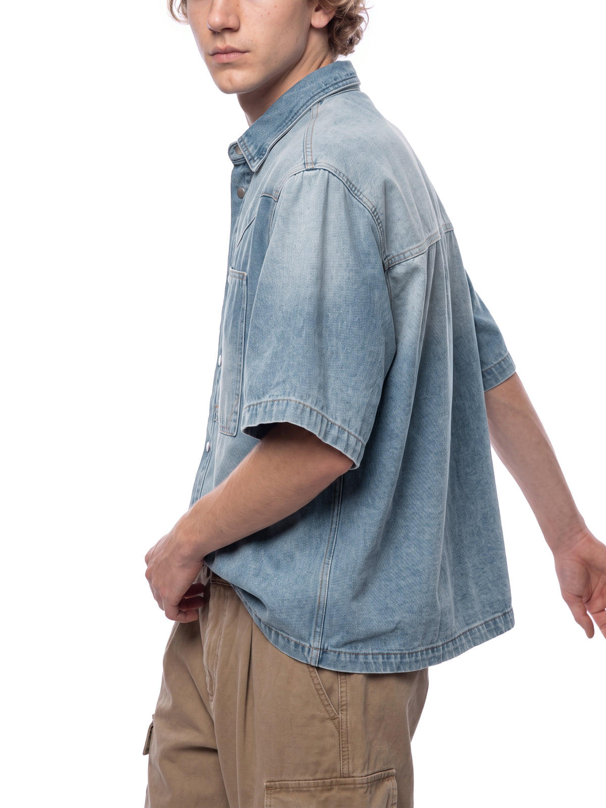 Unisex Vintage Wash Boxy Short Denim Shirt - ZERO DROP SUPPLY CO