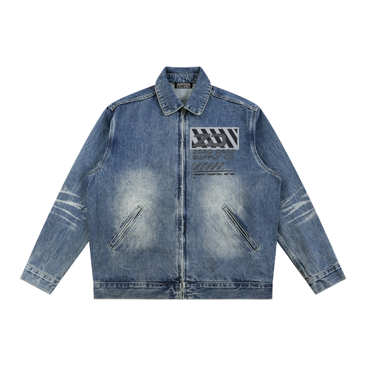 Vintage Wash Zip Up Denim Jacket