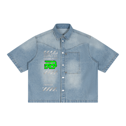 Unisex Vintage Wash Boxy Short Denim Shirt - ZERO DROP SUPPLY CO