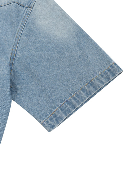 Unisex Vintage Wash Boxy Short Denim Shirt - ZERO DROP SUPPLY CO