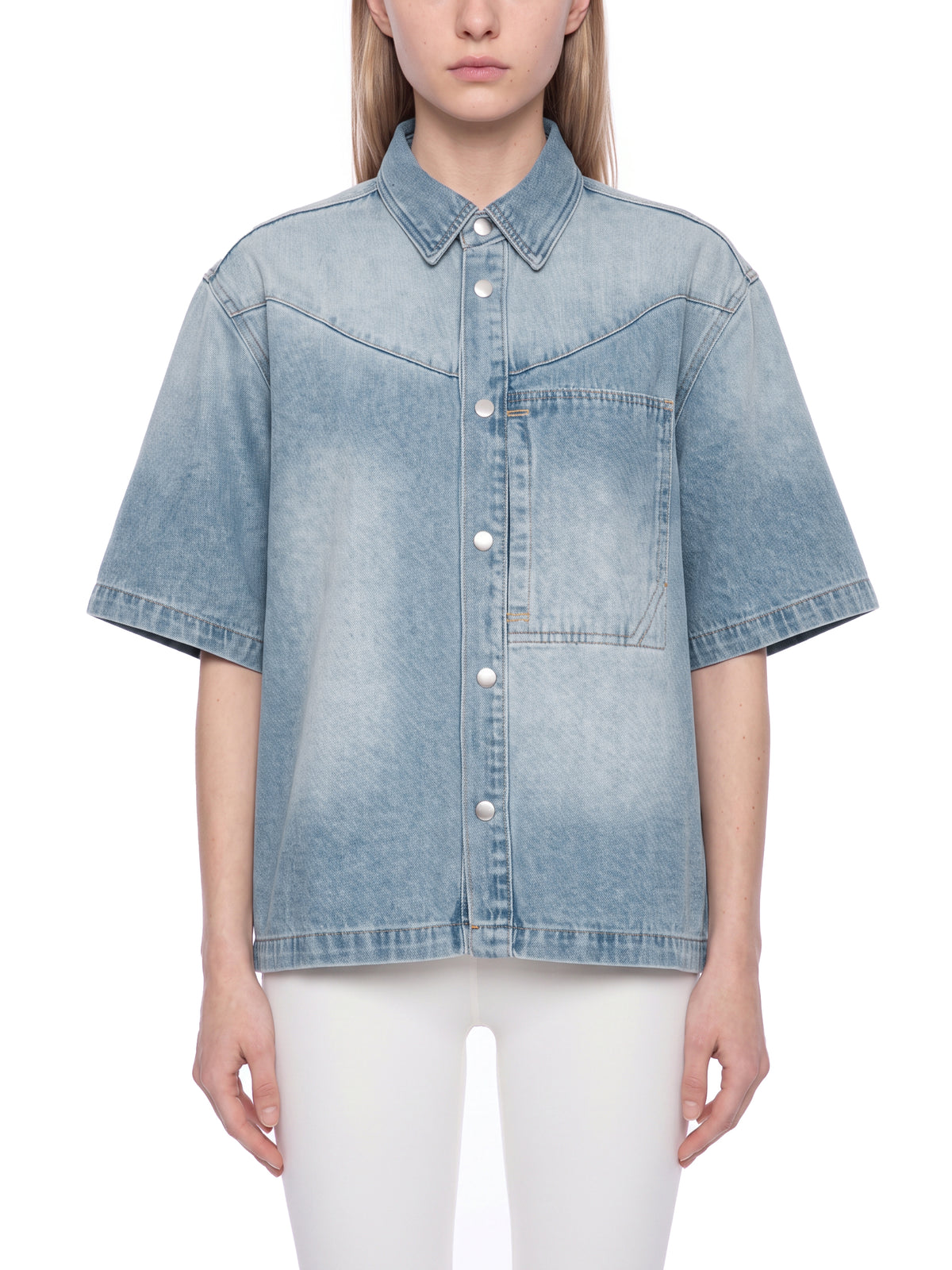 Unisex Vintage Wash Boxy Short Denim Shirt - ZERO DROP SUPPLY CO