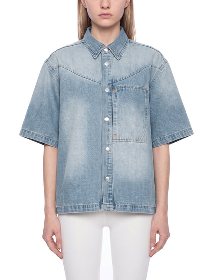 Unisex Vintage Wash Boxy Short Denim Shirt - ZERO DROP SUPPLY CO