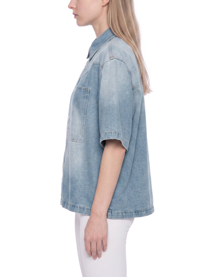 Unisex Vintage Wash Boxy Short Denim Shirt - ZERO DROP SUPPLY CO