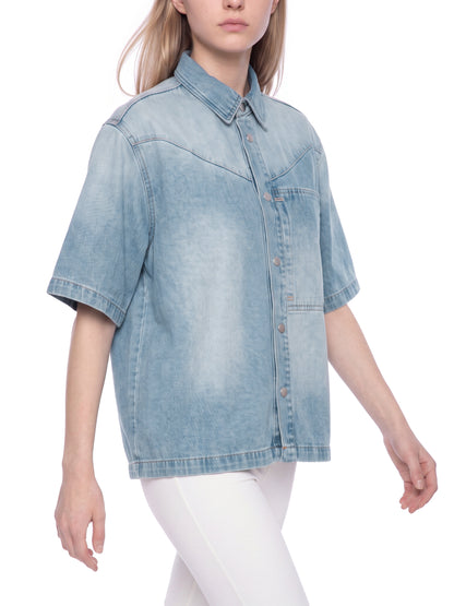 Unisex Vintage Wash Boxy Short Denim Shirt - ZERO DROP SUPPLY CO
